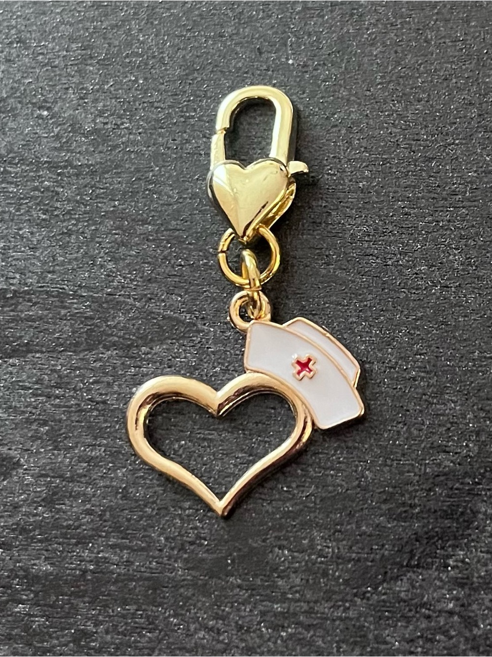 Gold Nurse Heart Charm Keychain